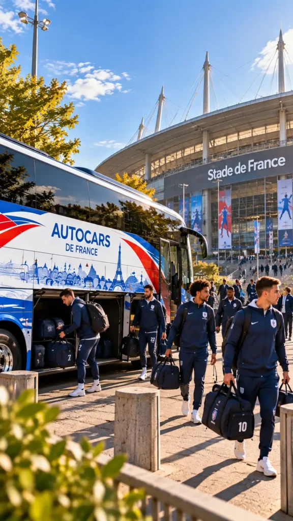 Joueurs et matériel sportif chargés dans un autocar Autocars de France